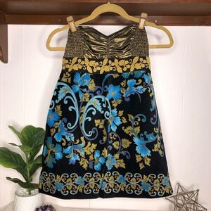 Free People Womens Lost in Paradise Velvet Gold Bodice Dress Black Blue Size 2